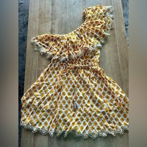 Cleobella one shoulder dress with yellow flowers & tie waist